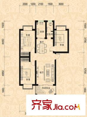 君尚一品?水云間一期11#樓標準戶型 3室2廳1衛(wèi)