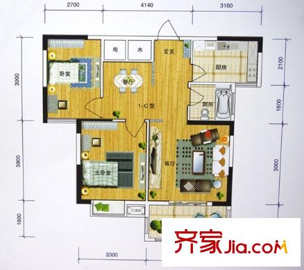 尚鼎?全城熱戀簡愛戶型 2室2廳1衛(wèi)1廚