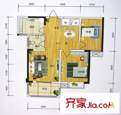 尚鼎?全城熱戀戀愛假期戶型 2室2廳1衛(wèi)1廚