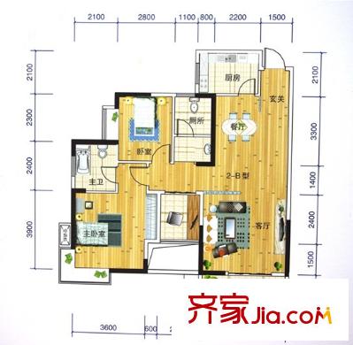 尚鼎?全城熱戀花樣年華戶型 2室2廳2衛(wèi)1廚