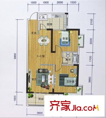 尚鼎?全城熱戀美麗人生戶型 2室2廳1衛(wèi)1廚