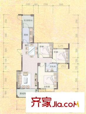 民院學(xué)府6、7號(hào)樓B戶型圖 3室2廳1衛(wèi)1廚