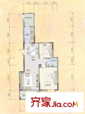 民院學(xué)府8號(hào)樓A戶型圖 2室2廳1衛(wèi)1廚