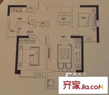 瑞貝卡?新天下瑞貝卡新天下戶型圖 2室2廳1衛(wèi)1廚
