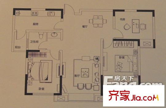 瑞貝卡?新天下瑞貝卡新天下戶型圖4 3室2廳1衛(wèi)1廚