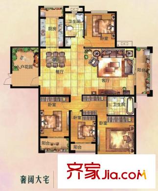 恒達(dá)?NAPA溪地四室兩廳兩衛(wèi)一花園203平 4室2廳2衛(wèi)1廚