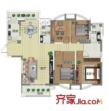 景鴻?東湖翡翠戶型5 4室2廳2衛(wèi)1廚