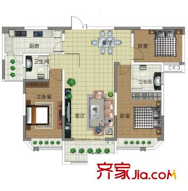 景鴻?東湖翡翠戶型4 3室2廳2衛(wèi)1廚