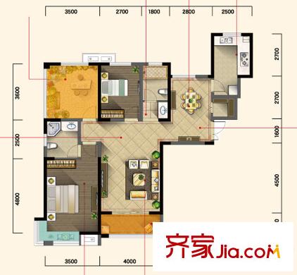 西南歡樂城3室2廳2廚1衛(wèi)122平米 A1戶型 3室2廳2衛(wèi)1廚