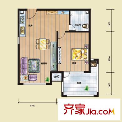 黃山納尼亞小鎮(zhèn)公寓C戶型 1室2廳1衛(wèi)1廚