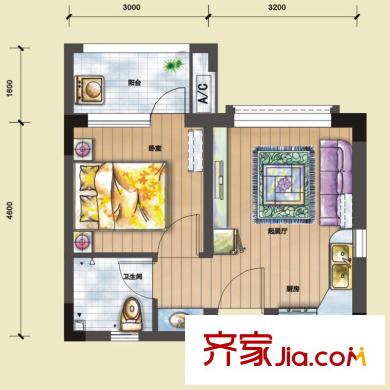 黃山納尼亞小鎮(zhèn)公寓A戶型 1室1廳1衛(wèi)1廚