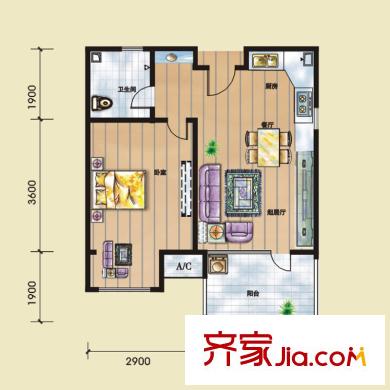 黃山納尼亞小鎮(zhèn)公寓B戶型 1室2廳1衛(wèi)1廚