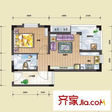 黃山納尼亞小鎮(zhèn)公寓E戶型 1室2廳1衛(wèi)1廚
