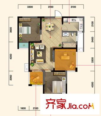 西南歡樂城3室2廳1廚1衛(wèi)89平米A2戶型 3室2廳1衛(wèi)1廚