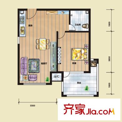 黃山納尼亞小鎮(zhèn)公寓C戶型 1室2廳1衛(wèi)1廚