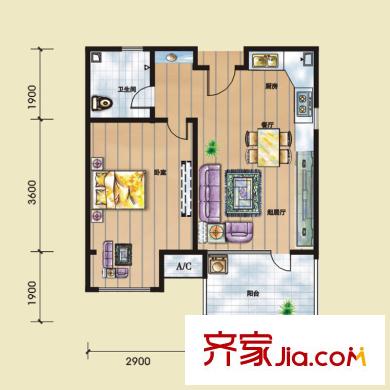黃山納尼亞小鎮(zhèn)公寓B戶型 1室2廳1衛(wèi)1廚