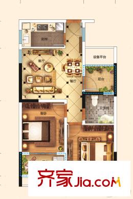 華邦觀筑里D1戶型 2室2廳1衛(wèi)1廚