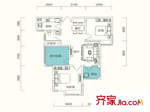 華盛大運(yùn)城9#A2戶型 3室2廳1衛(wèi)1廚