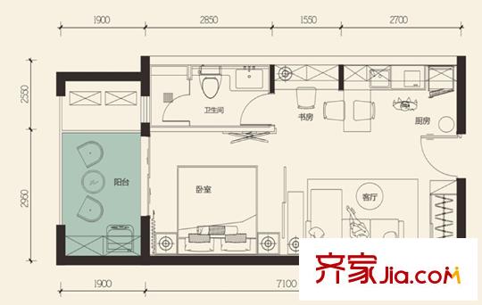 華盛大運(yùn)城大運(yùn)公館戶型 1室1廳1衛(wèi)1廚