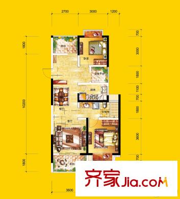 長(zhǎng)虹世紀(jì)榮廷48#P戶型 2室2廳1衛(wèi)1廚
