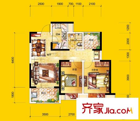 長(zhǎng)虹世紀(jì)榮廷48#B戶型 2室2廳1衛(wèi)1廚