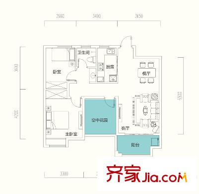 華盛大運(yùn)城二期D2戶型 3室2廳1衛(wèi)1廚