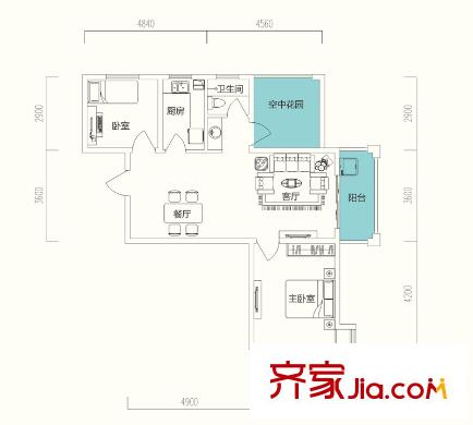 華盛大運(yùn)城二期A1戶型 3室2廳1衛(wèi)1廚