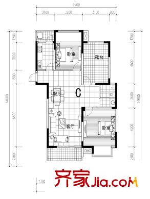 馨怡大院戶型圖兩室一廳戶型圖3 2室1廳1衛(wèi)1廚