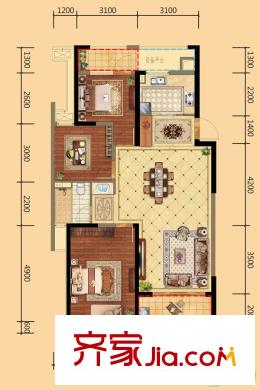 信地城市廣場(chǎng)1#5#樓C4戶型 3室2廳1衛(wèi)1廚