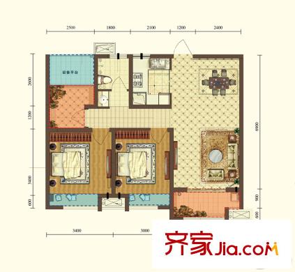 合肥寶能城1#6#B戶型 3室2廳1衛(wèi)1廚