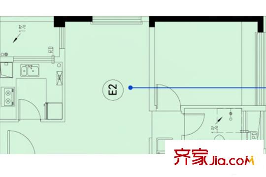 合肥寶能城公寓30#樓E2戶型 1室1廳1衛(wèi)1廚
