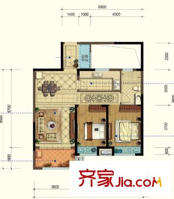 合肥寶能城一期高層D2戶型 2室2廳1衛(wèi)1廚
