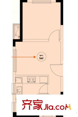 合肥寶能城公寓30#樓E1戶型 1室1廳1衛(wèi)1廚
