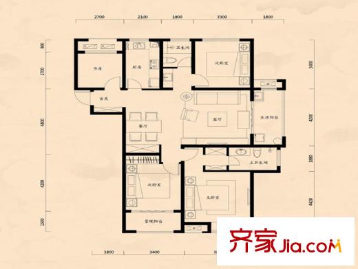 海亮紅璽臺一期高層標(biāo)準(zhǔn)層A5戶型 4室2廳2衛(wèi)1廚