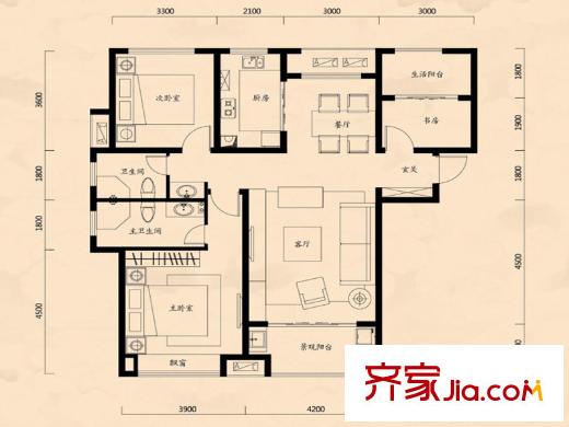 海亮紅璽臺一期高層標(biāo)準(zhǔn)層A3戶型 3室2廳2衛(wèi)1廚