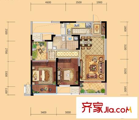 信地城市廣場(chǎng)B1戶型  3室2廳1衛(wèi)1廚