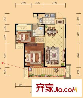 信地城市廣場(chǎng)2#A1戶型 2室2廳1衛(wèi)1廚