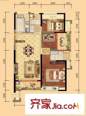 信地城市廣場(chǎng)2#C3-1戶型 3室2廳2衛(wèi)1廚