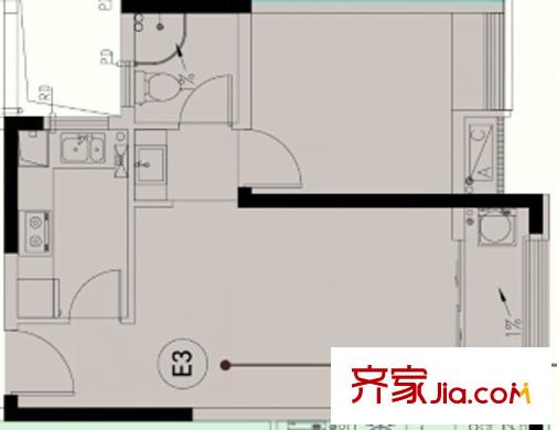 合肥寶能城公寓30#樓E3戶型 1室1廳1衛(wèi)1廚