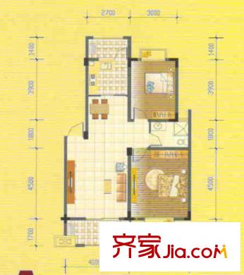 海納國際A戶型 2室2廳1衛(wèi)1廚