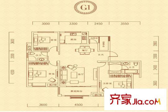 海亮紅璽臺G18#樓140平戶型圖 3室2廳2衛(wèi)1廚