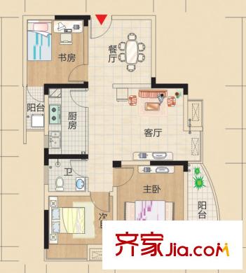 恒緣時(shí)代廣場(chǎng)戶型圖G1戶型 3室2廳1衛(wèi)1廚
