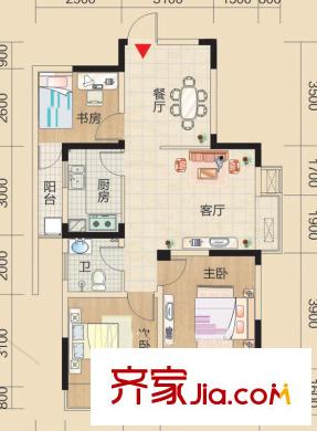 恒緣時(shí)代廣場(chǎng)戶型圖G4戶型 3室2廳1衛(wèi)1廚