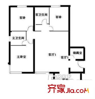 花沖小區(qū)戶型圖3 3室2廳1衛(wèi)1廚