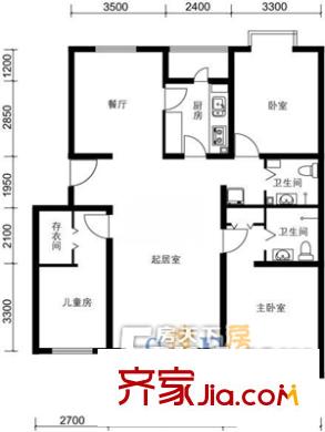 恒達(dá)陽光景苑戶型圖1-1 3室2廳1衛(wèi)1廚