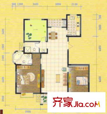 海納國際J戶型 2室2廳2衛(wèi)1廚