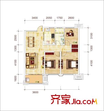 城建琥珀瑞安家園3室2廳1衛(wèi)1廚113.6平米 G戶型 3室2廳1衛(wèi)1廚