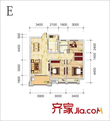 城建琥珀瑞安家園3室2廳1衛(wèi)1廚 105平 E戶型 3室2廳1衛(wèi)1廚