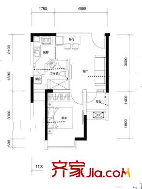 保利梧桐語(yǔ)公寓42平 1室2廳1衛(wèi)1廚