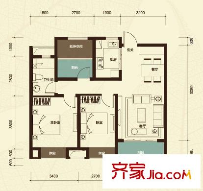 保利梧桐語(yǔ)C戶型 3室2廳1衛(wèi)1廚